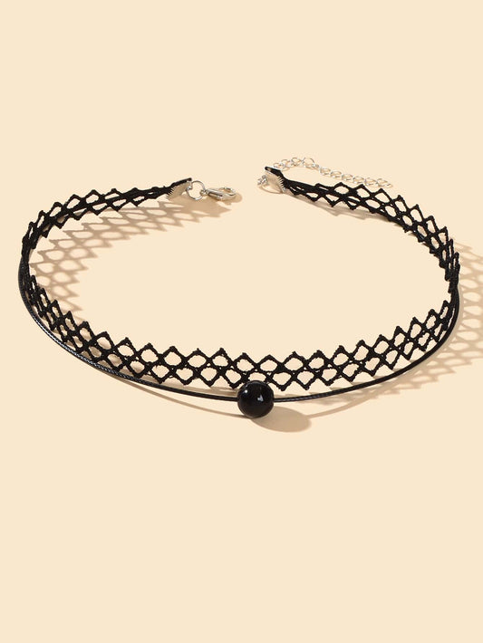 Double Layered Black Lace Short Necklace Elegant Gothic Style Choker