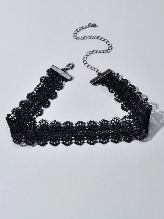 Black Lace Flower Pattern Short Gothic 90s Tattoo Choker Retro Necklace Collar