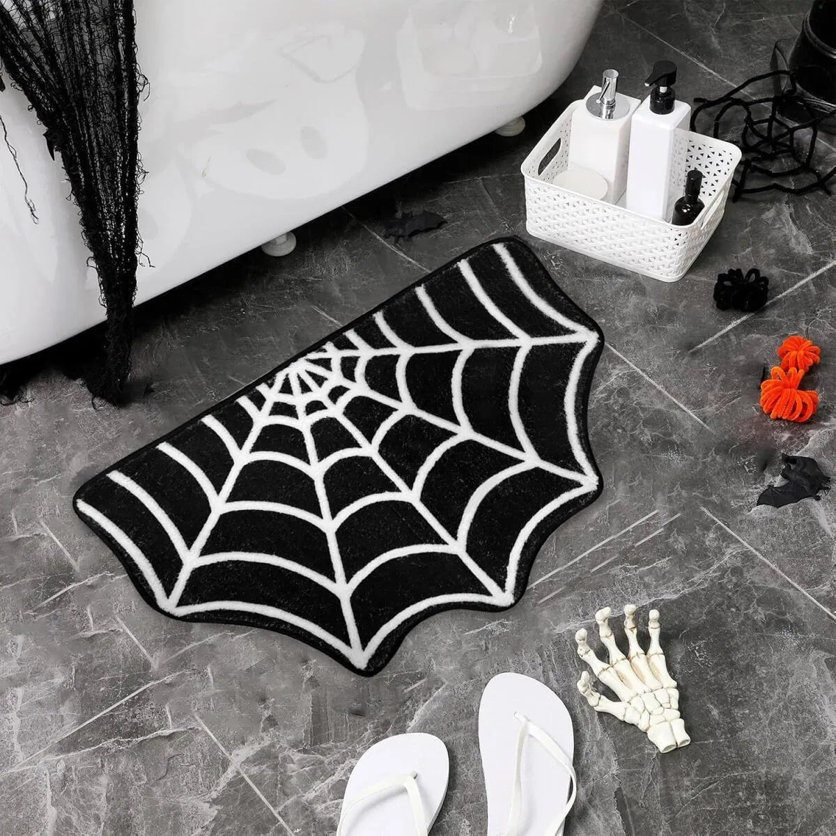 Spider Web Bath Mat 19.7 X 31.5 in Large Spider Web Rugs for Bedroom Gothic Home Decor Witchy Horror Goth Room Rugs Machine Washable Non-Slip Area Rugs for Front Door Kitchen