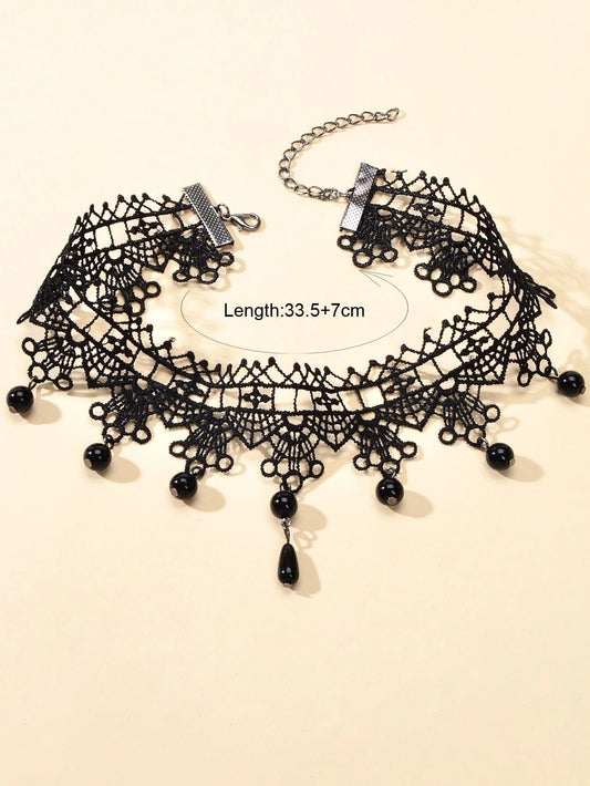 Gothic Black Lace Flower Halloween Water Drop Punk 90s Tattoo Choker Necklace
