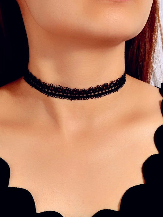 Retro Black Lace Flower Geometric Gothic 90s Tattoo Choker Punk Rock Necklace