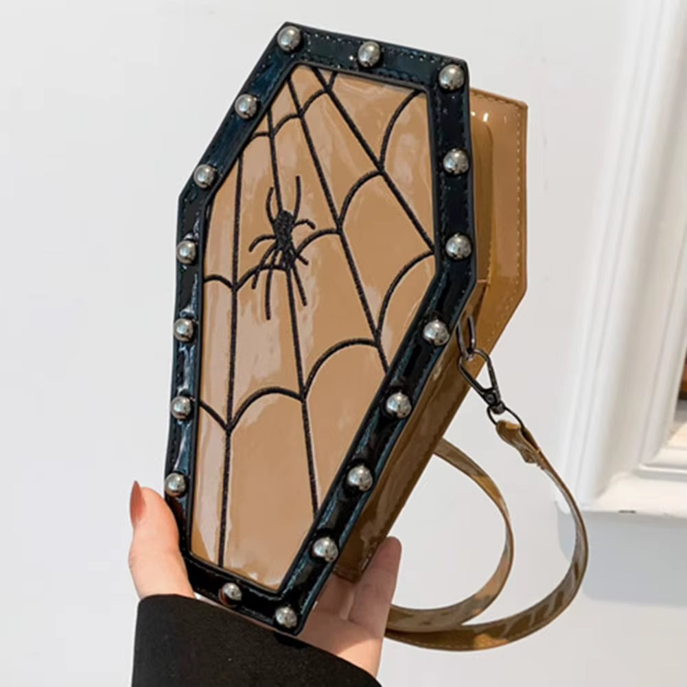 Women Gothic Crossbody Bag Coffin Shoulder Bag Purse Cartoon Spider Coffin Bag Y2K Messenger Phone Bag Halloween Sling Purse