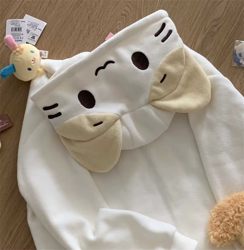 Masyumaro Fluffy Fuwa Nyanko Cat Zip up Hoodies Fleece Outerwears Tops Anime Cute Kawaii Winter Cloth Teen Girl Women Clothing