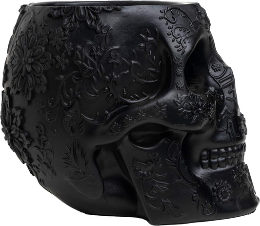 Skull Makeup Brush Holder, Pen Holder, Vanity, Desk, Office Organizer, Stationary, Decor Planter , Candy Bowl , Goth Decorations , Extra Large, Skulls Gothic Skull & Bones Organizer Bathroom (Black)