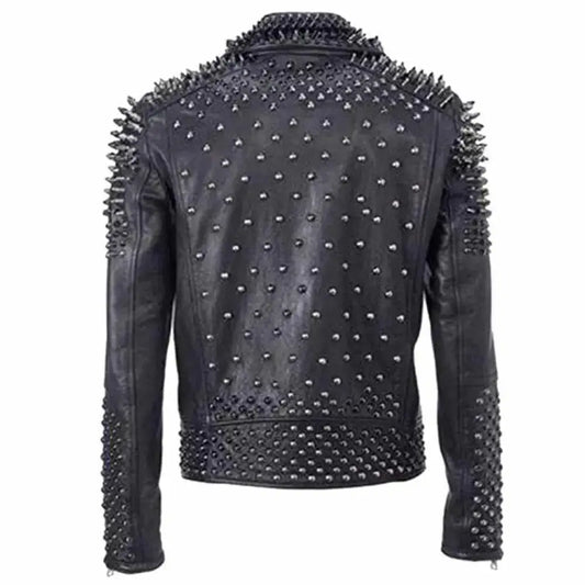 Men’s EMO Punk Rock Silver & Black Studded Leather Jacket