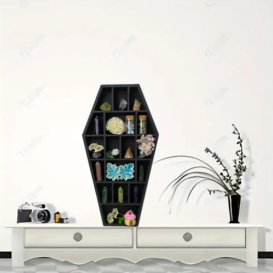 NNETM Gothic Coffin Shaped Wooden Wall Shelf - Hexagonal