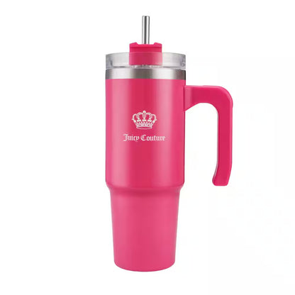 Juicy Travel Style 31.5 Oz. Hot Pink Stainless Steel with Slide Lid & Straw Travel Mug
