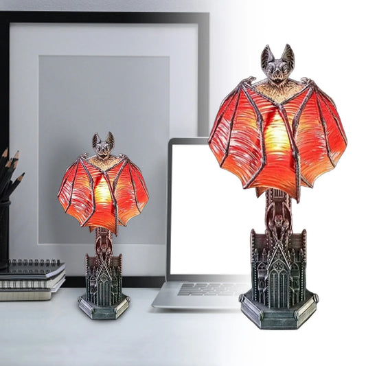 Gothic Wings of Night Halloween Bat Lamp, with Red Light Glow, Vampire Style Halloween Table Decorations