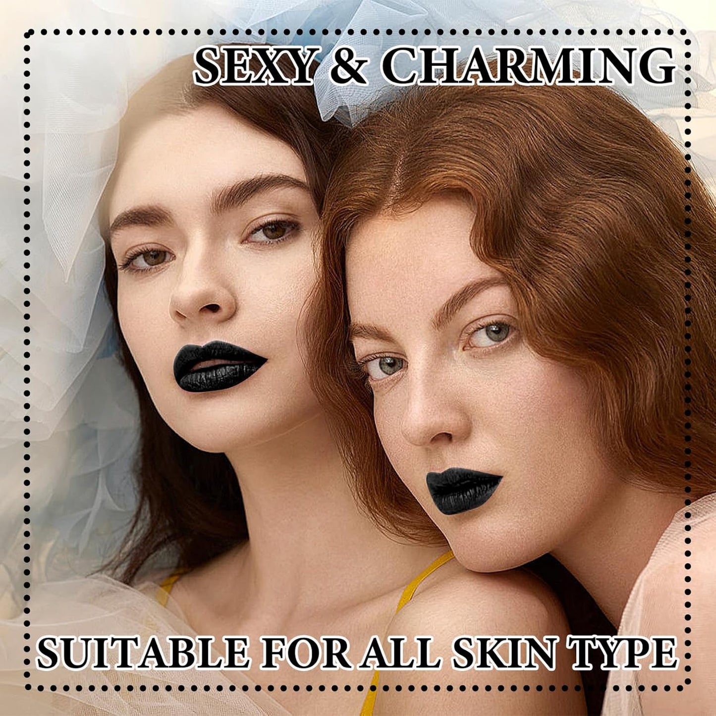 2 PCS Black Matte Lip Liner and Liquid Lipstick Makeup Set,Waterproof Matte Lip Gloss Lipstick Set,High Pigmented & Non-Sticky Velvet Lipgloss Halloween Gothic Cosplay Makeup Set