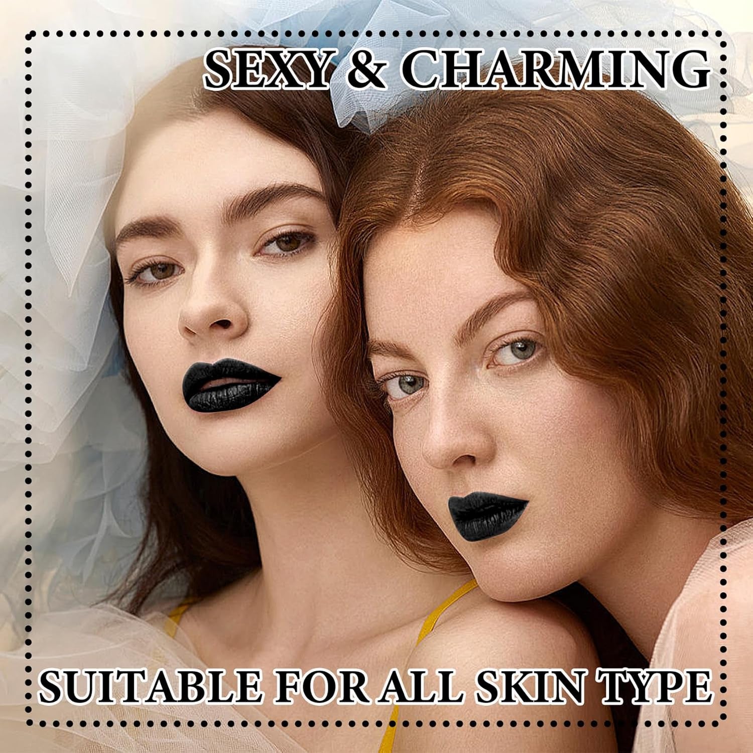 2 PCS Black Matte Lip Liner and Liquid Lipstick Makeup Set,Waterproof Matte Lip Gloss Lipstick Set,High Pigmented & Non-Sticky Velvet Lipgloss Halloween Gothic Cosplay Makeup Set