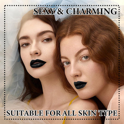 2 PCS Black Matte Lip Liner and Liquid Lipstick Makeup Set,Waterproof Matte Lip Gloss Lipstick Set,High Pigmented & Non-Sticky Velvet Lipgloss Halloween Gothic Cosplay Makeup Set