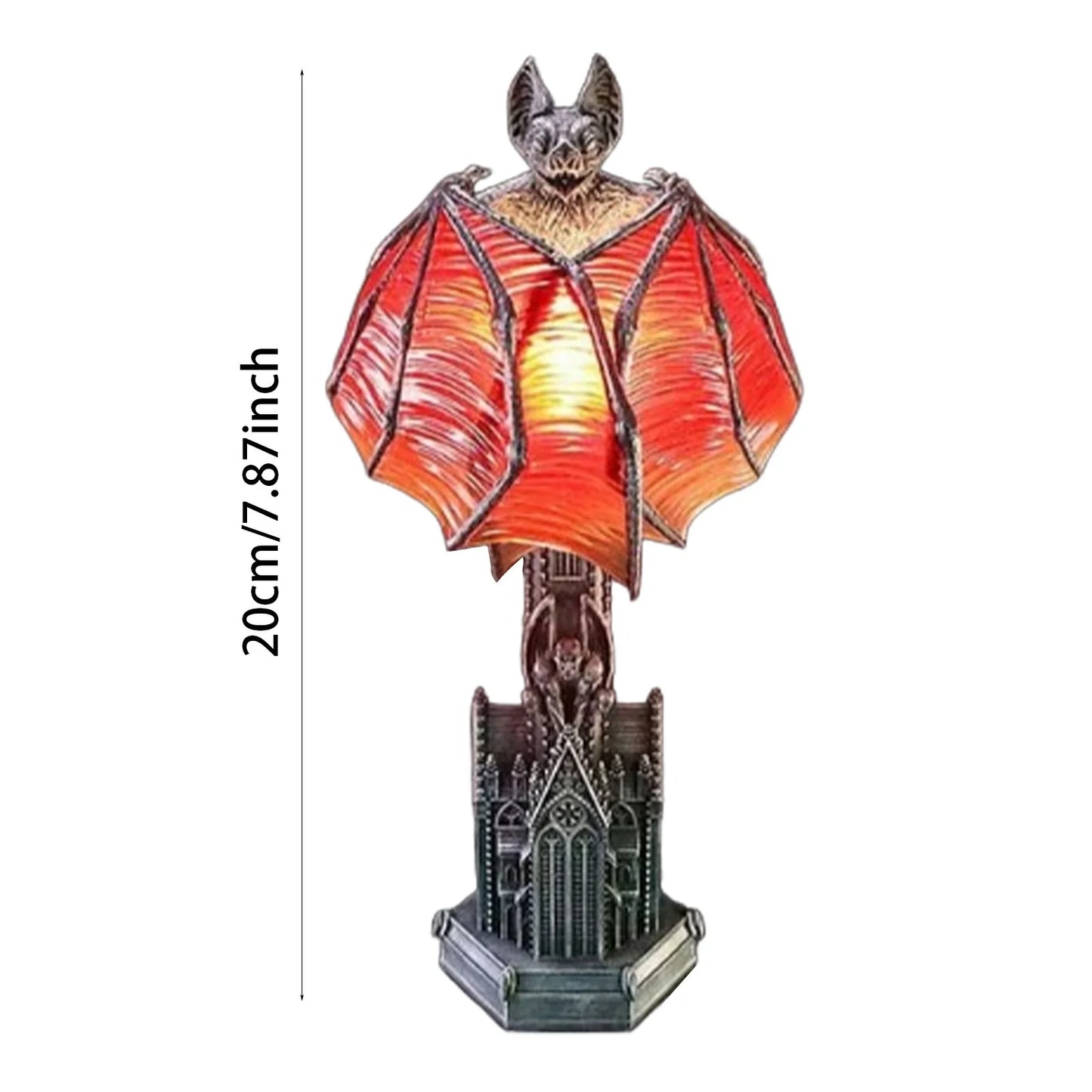 Gothic Wings of Night Halloween Bat Lamp, with Red Light Glow, Vampire Style Halloween Table Decorations