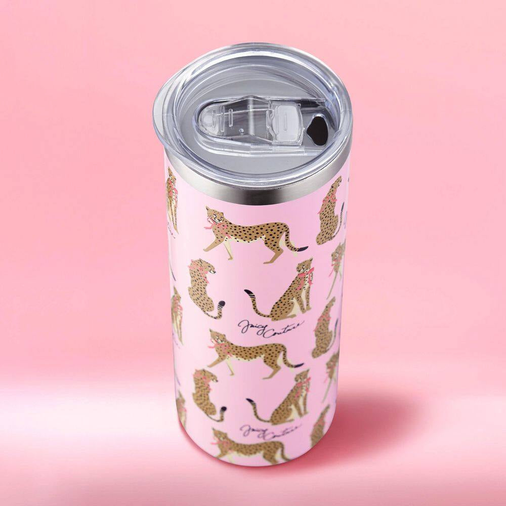 Glam Sip 24 Oz. Pink Cheetahs Stainless Steel Tumbler with Straw Topper
