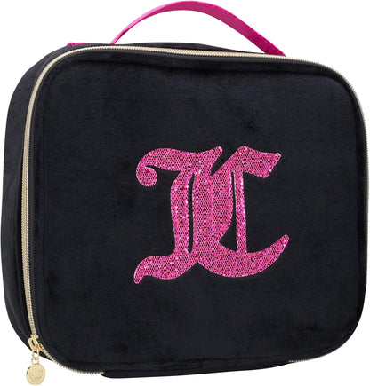 Black Hot Pink Makeup Bag Cosmetics Organizer Travel Essentials Compartmentalized Glitter
