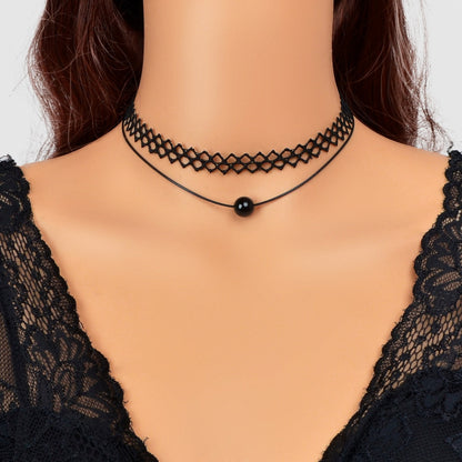 Double Layered Black Lace Short Necklace Elegant Gothic Style Choker
