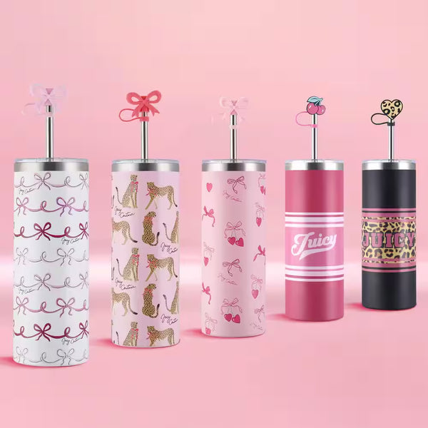 Glam Sip 24 Oz. Pink Cheetahs Stainless Steel Tumbler with Straw Topper