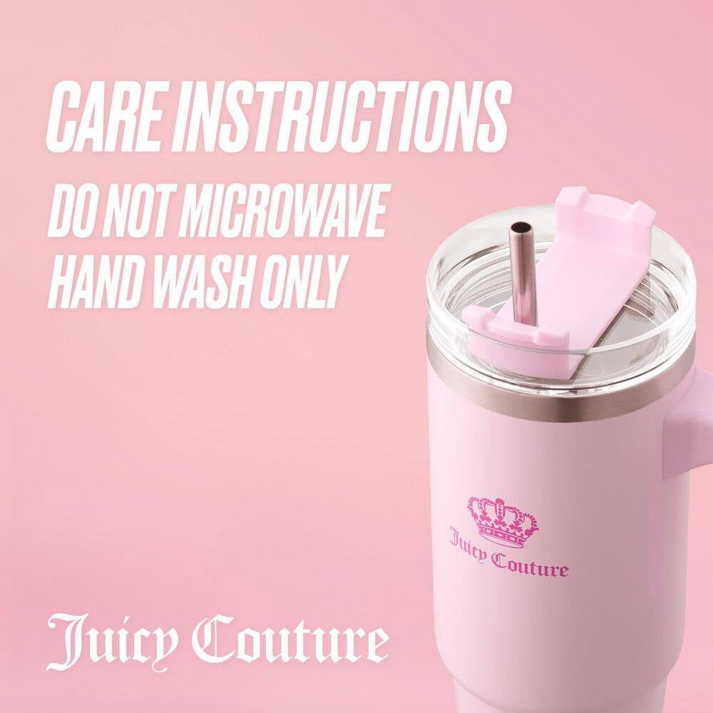 Juicy Travel Style 31.5 Oz. Pink Marshmallow Stainless Steel with Slide Lid and Straw Travel Mug