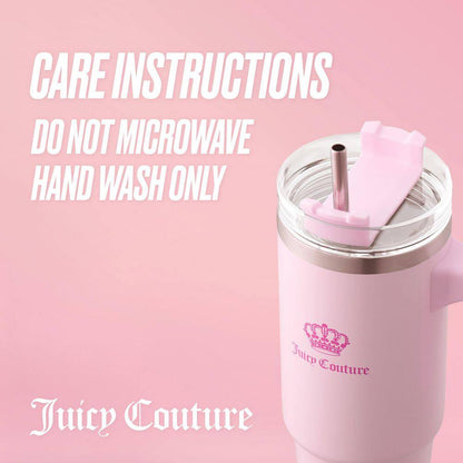 Juicy Travel Style 31.5 Oz. Pink Marshmallow Stainless Steel with Slide Lid and Straw Travel Mug