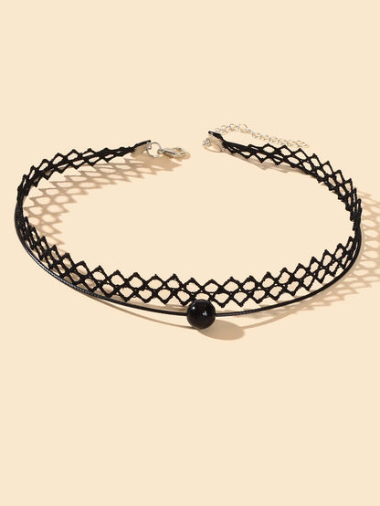 Double Layered Black Lace Short Necklace Elegant Gothic Style Choker