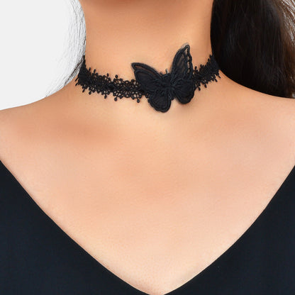 Retro Gothic Punk Black Lace Butterfly Tattoo Choker Costume Necklace Collar