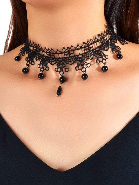 Gothic Black Lace Flower Halloween Water Drop Punk 90s Tattoo Choker Necklace
