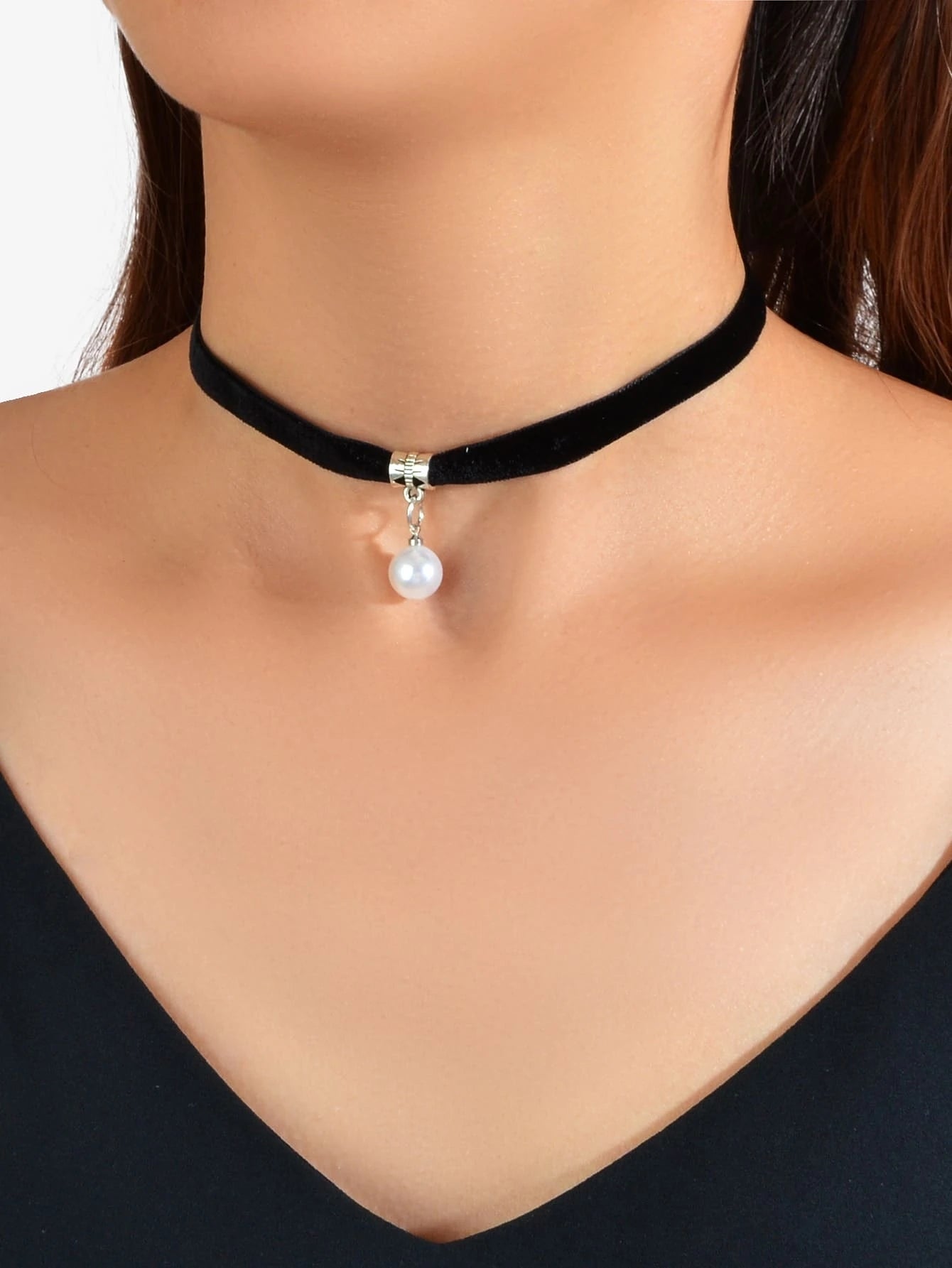 Black Velvet Pearl Decoration Charm Gothic 90s Tattoo Choker Punk Retro Necklace
