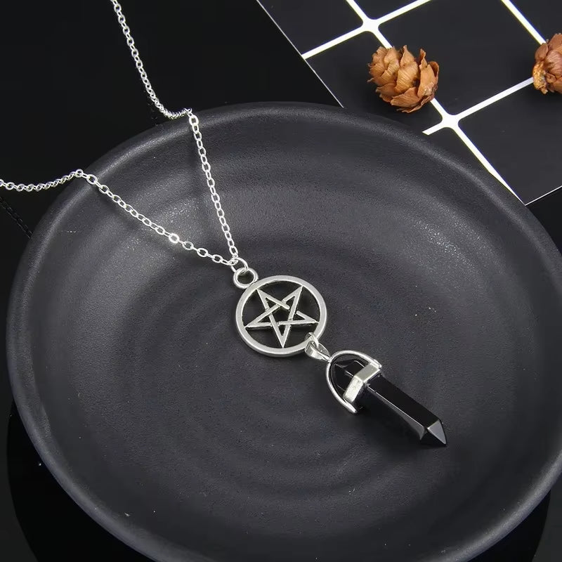 Natural Stone Reiki Chakra Protection Pendant Necklace Wicca Witchy Witch Pagan Esoteric Divination Gothic Women Jewelry Gift