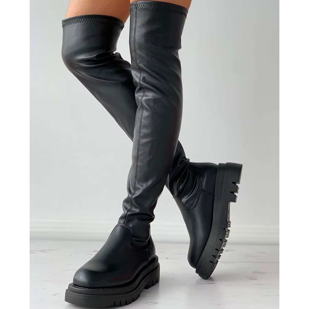 High Quality Gothic Boots Square Heel Platform 2021 Winter Black Sexy Comfy Women over Knee High Boots Platform Shoes