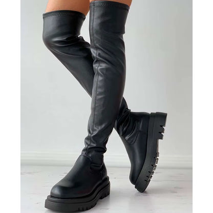 High Quality Gothic Boots Square Heel Platform 2021 Winter Black Sexy Comfy Women over Knee High Boots Platform Shoes