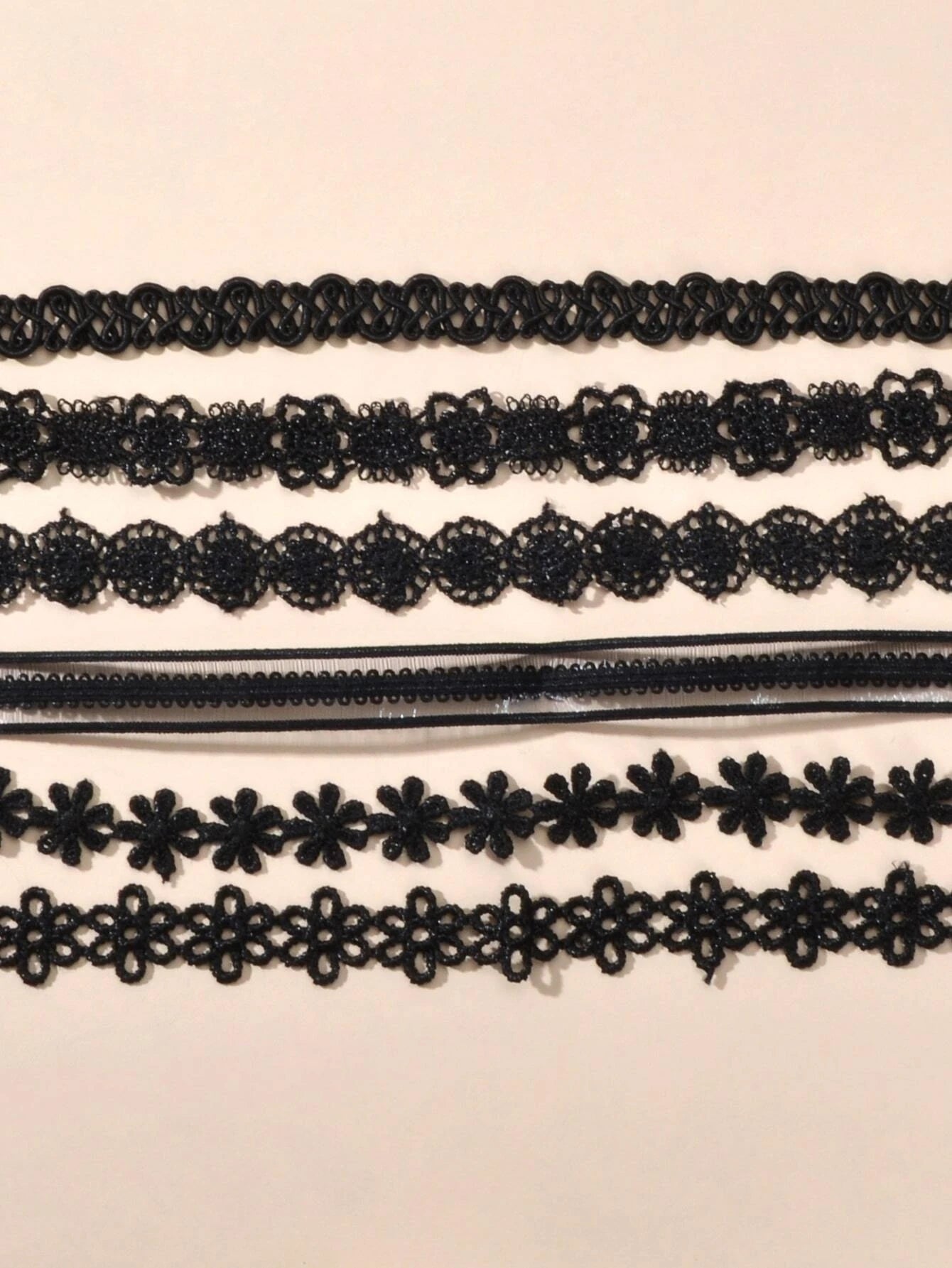 6 pcs 90s Black Lace Flower Retro Tattoo Choker Set Necklaces Punk Gothic Collar