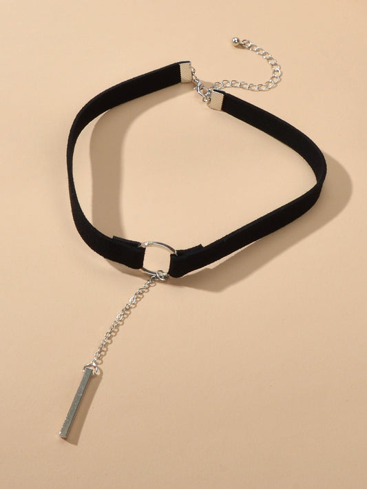 Gothic Punk 90s Black Leather Choker Bar Tattoo Choker Necklace Grunge Collar