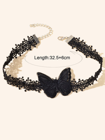 Retro Gothic Punk Black Lace Butterfly Tattoo Choker Costume Necklace Collar