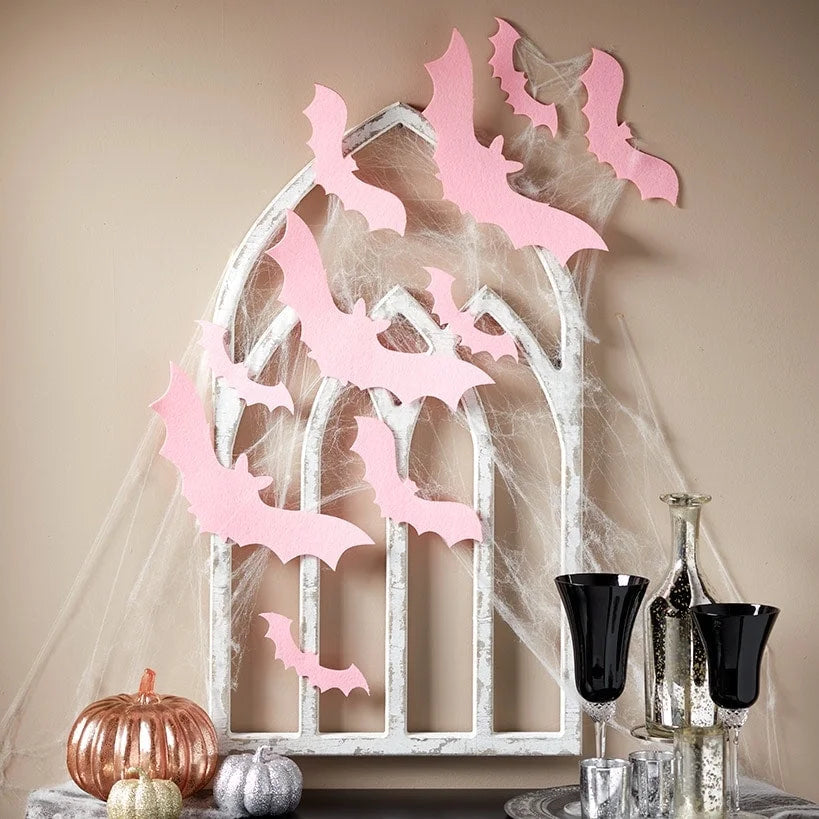 Pink Bats Wall Décor - 3D Art for Halloween Decoration - Set of 10