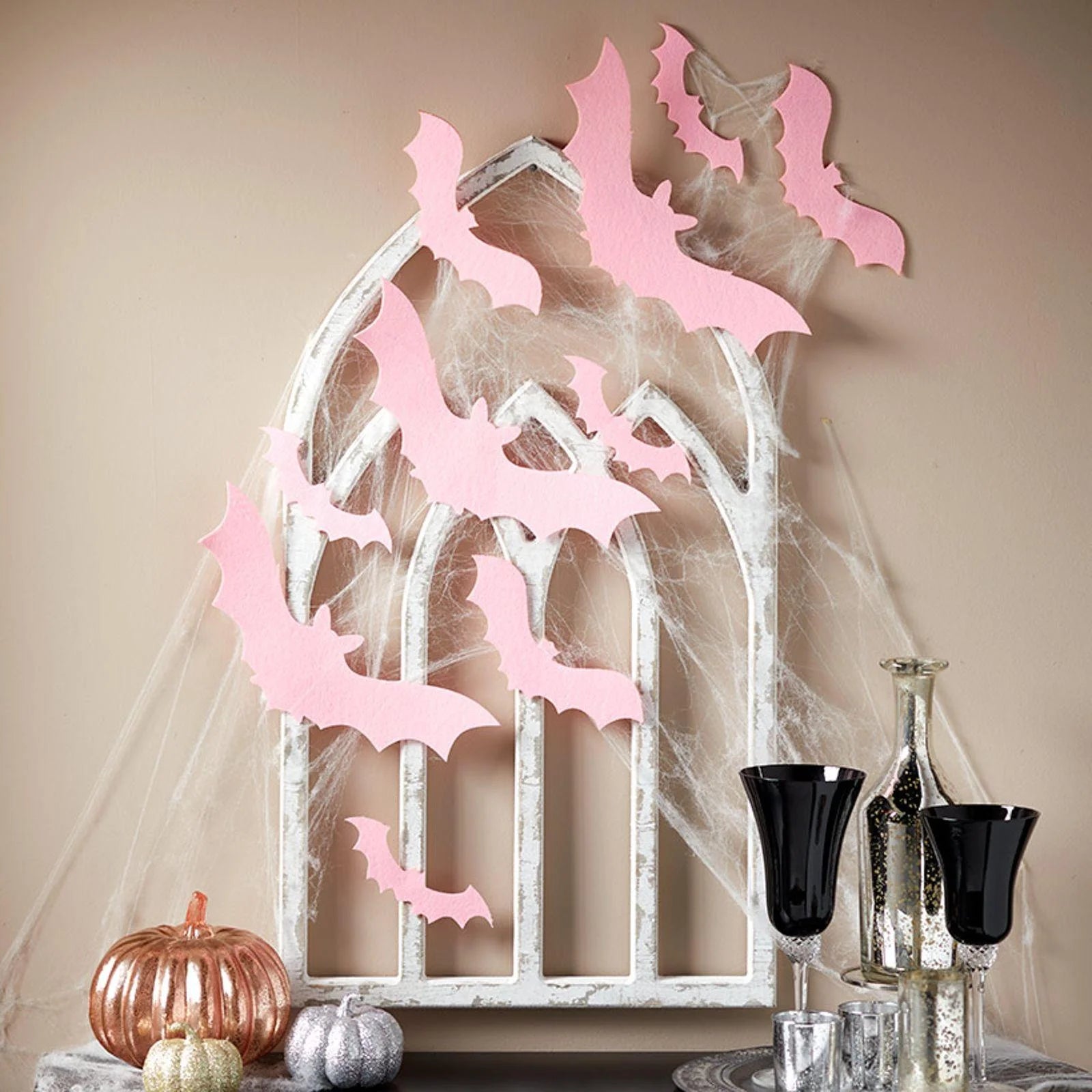 Pink Bats Wall Décor - 3D Art for Halloween Decoration - Set of 10