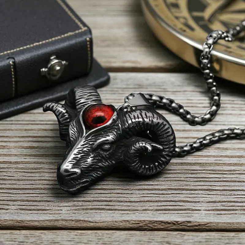 Gothic Devil Eye Sheep Head Necklace | Men'S Trendy Retro Punk Jewelry | Biker Satanic Pendant | Unique Statement Accessory