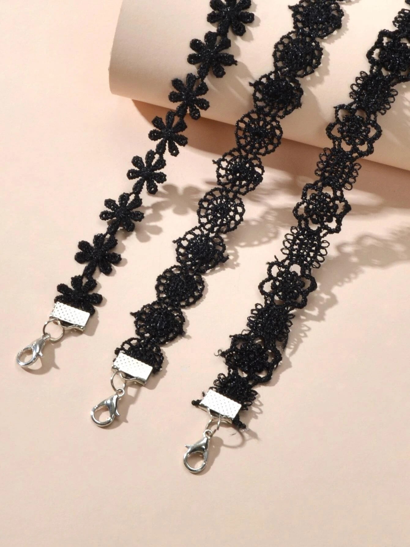 6 pcs 90s Black Lace Flower Retro Tattoo Choker Set Necklaces Punk Gothic Collar