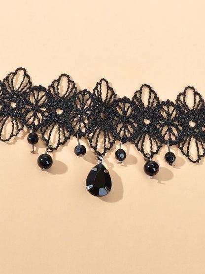 Black Lace Flower Water Drop Gothic 90s Tattoo Choker Necklace Halloween Jewelry