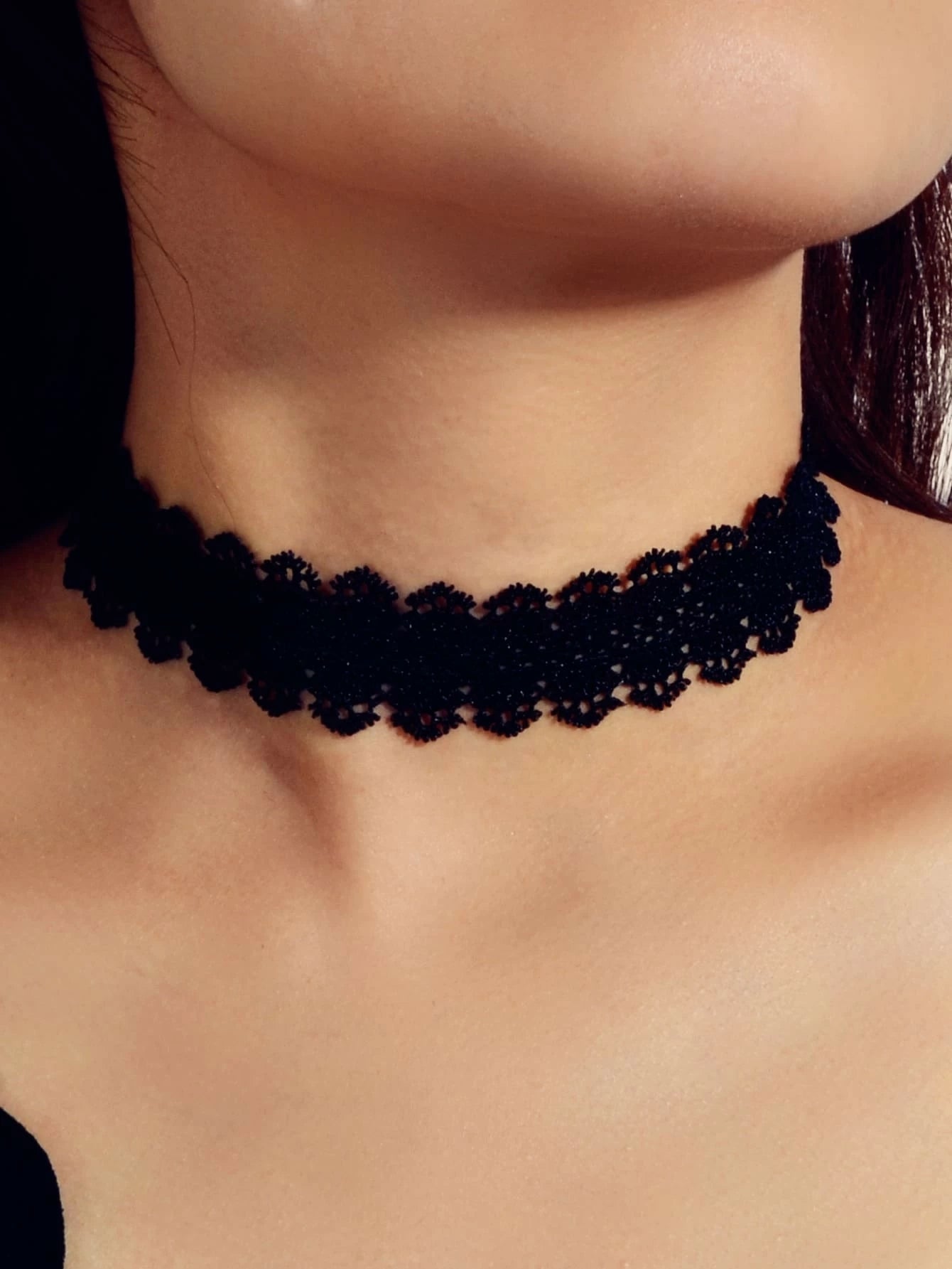 Black Lace Flower Pattern Short Gothic 90s Tattoo Choker Retro Necklace Collar