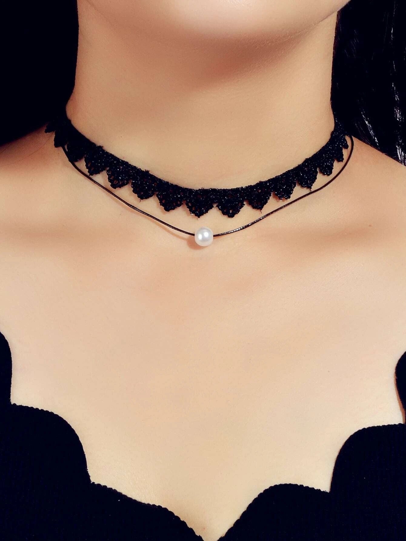 Black Elastic 5pcs Lace Flower Triangle Charm Boho Gothic 90s Tattoo Choker Gift