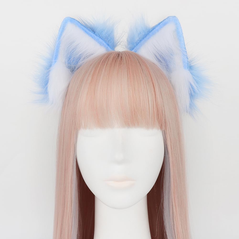 JUNBOON Faux Fur Cat Ears and Wolf Fox Tail Set Adult Kids Claw Glove Kit for Halloween Anime Cosplay Party