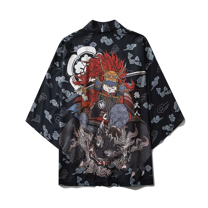 Traditional Japanese Samurai Cat Kimonos Cardigan Robe Men 2021 Summer Women Yukata Haori Casual Cosplay Anime Clothing