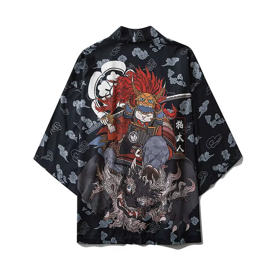 Traditional Japanese Samurai Cat Kimonos Cardigan Robe Men 2021 Summer Women Yukata Haori Casual Cosplay Anime Clothing