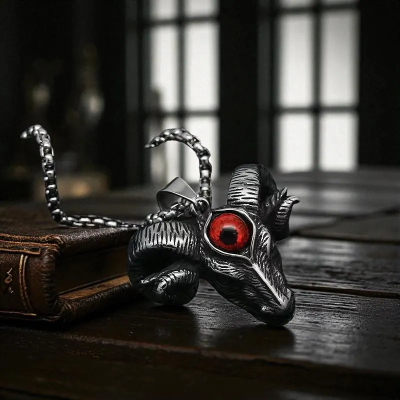 Gothic Devil Eye Sheep Head Necklace | Men'S Trendy Retro Punk Jewelry | Biker Satanic Pendant | Unique Statement Accessory