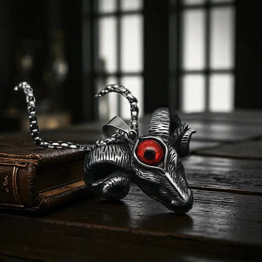 Gothic Devil Eye Sheep Head Necklace | Men'S Trendy Retro Punk Jewelry | Biker Satanic Pendant | Unique Statement Accessory