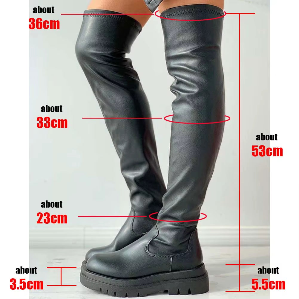 High Quality Gothic Boots Square Heel Platform 2021 Winter Black Sexy Comfy Women over Knee High Boots Platform Shoes
