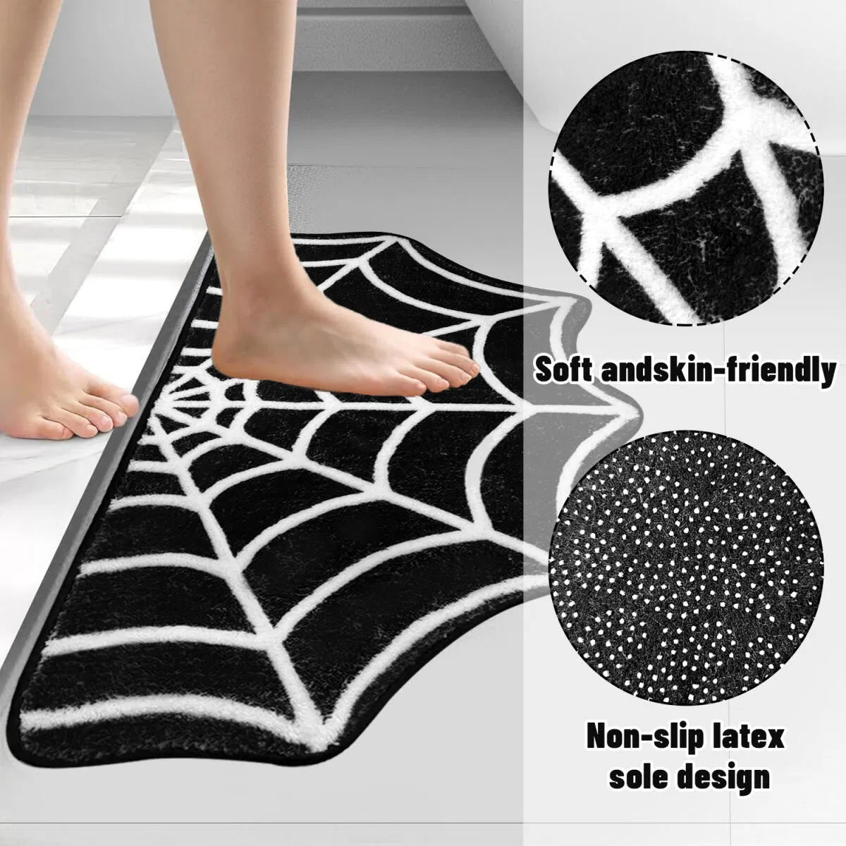 Spider Web Bath Mat 19.7 X 31.5 in Large Spider Web Rugs for Bedroom Gothic Home Decor Witchy Horror Goth Room Rugs Machine Washable Non-Slip Area Rugs for Front Door Kitchen