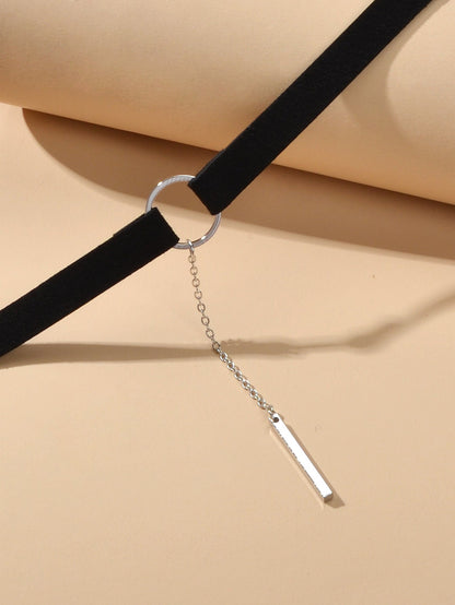 Gothic Punk 90s Black Leather Choker Bar Tattoo Choker Necklace Grunge Collar