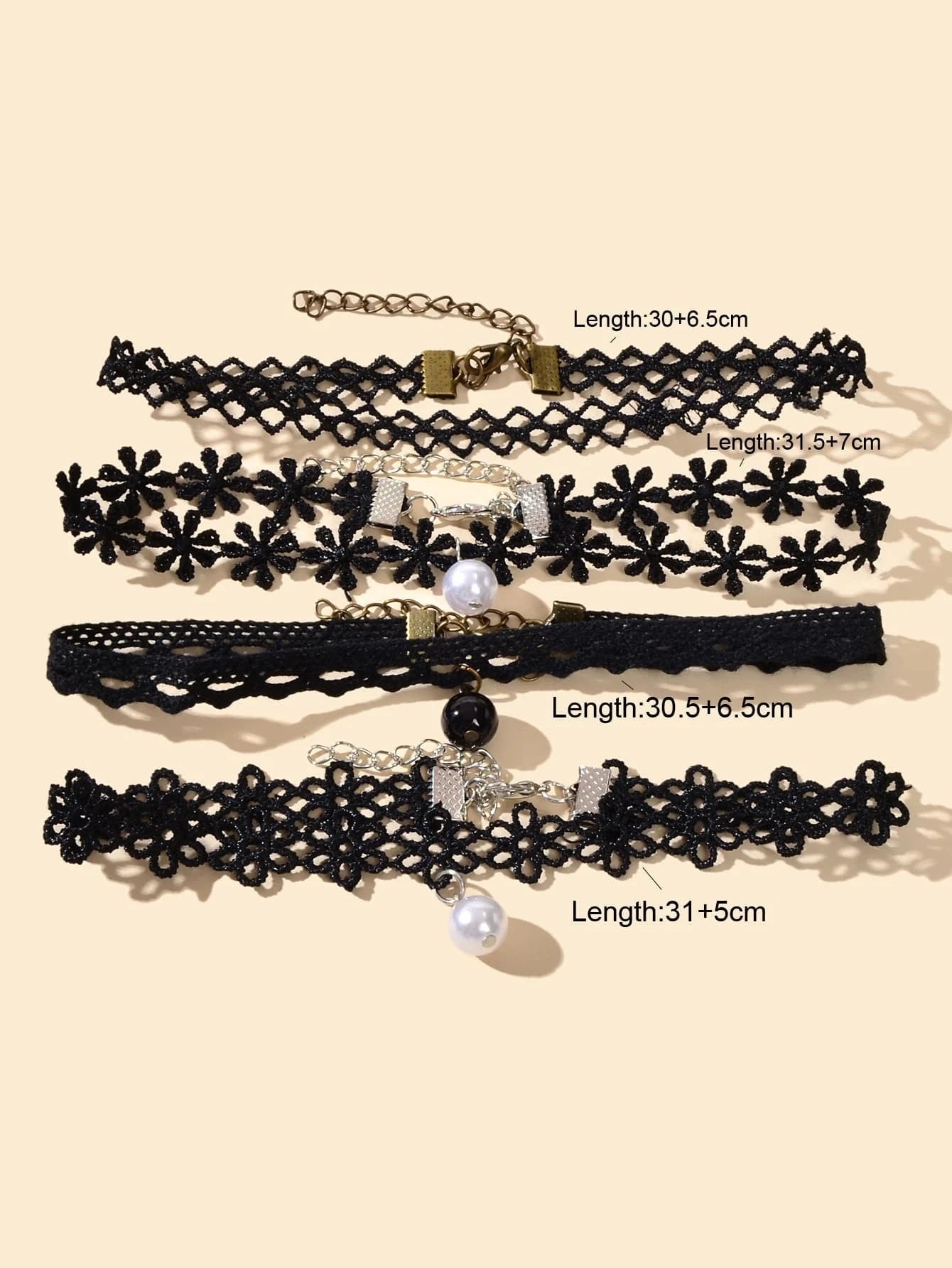 Black Elastic 4pcs Lace Flower Boho Gothic 90s Tattoo Choker Triangle Collar