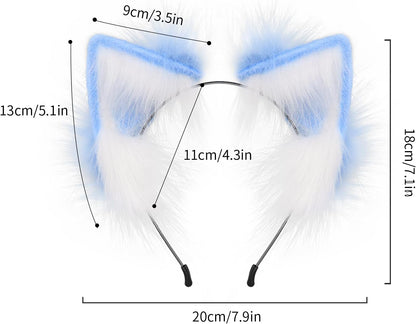 JUNBOON Faux Fur Cat Ears and Wolf Fox Tail Set Adult Kids Claw Glove Kit for Halloween Anime Cosplay Party