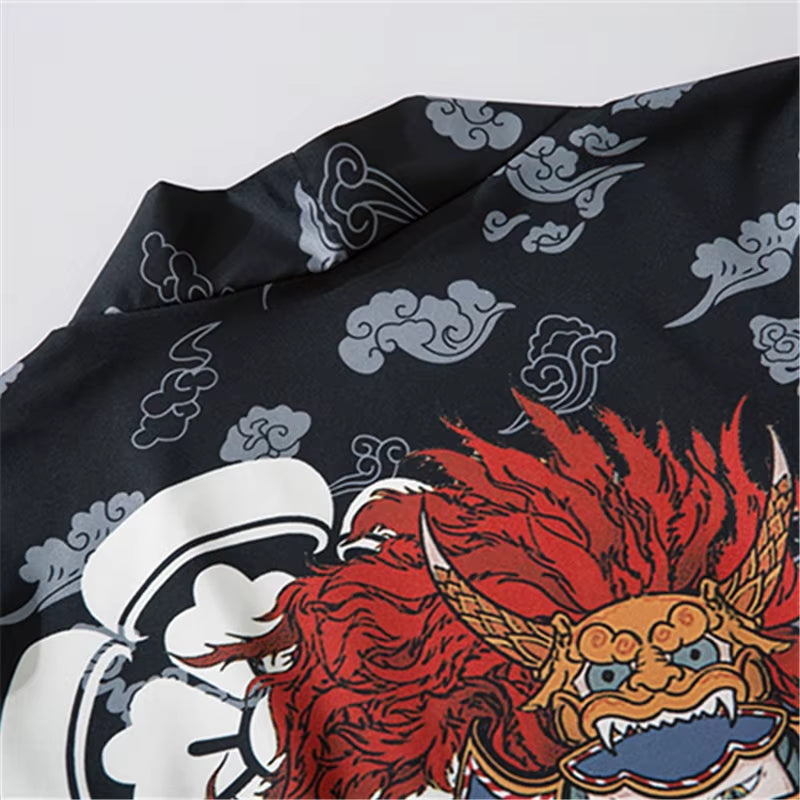 Traditional Japanese Samurai Cat Kimonos Cardigan Robe Men 2021 Summer Women Yukata Haori Casual Cosplay Anime Clothing
